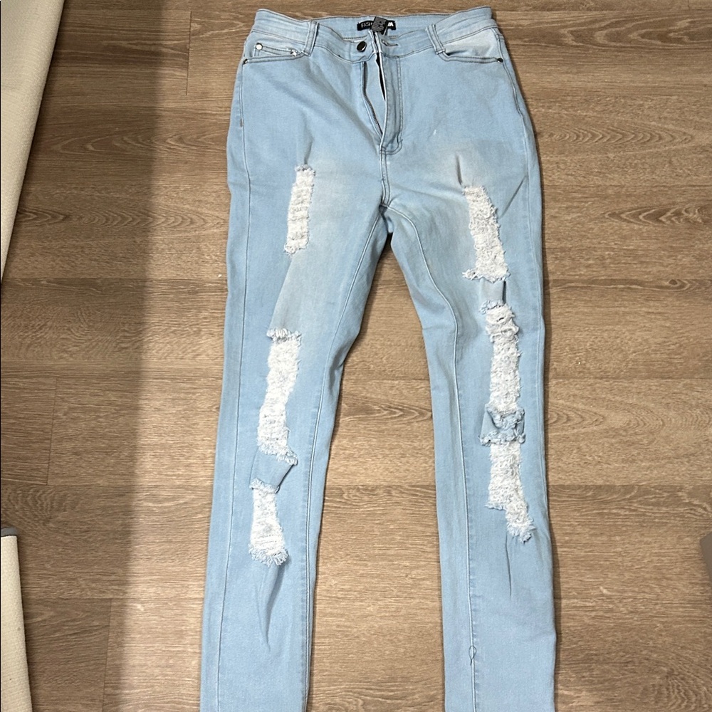 Fashion Nova Light Blue Ripped Skinny Jeans